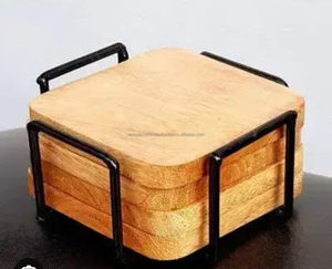 Modern Handcrafted Eco-Friendly Modern Wooden <b>Coaster</b> Set Elegant Durable <b>Drink</b> <b>Coasters</b> for Tea Coffee Home Decor India - Product Image 2