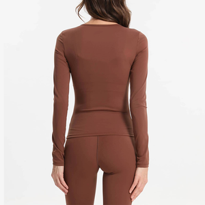 T-shirt pour femme à manches longues, col rond, doux, respirant, écologique, sous-vêtement de yoga, coupe régulière, vêtements de sport, vente en gros - Product Image 6