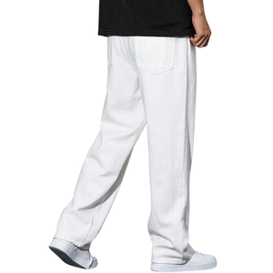Jeans Blancos Holgados de Pierna Recta para Hombre, Jeans de Mezclilla de Pierna Ancha, Casuales, de Algodón, Largos, a la Moda, para Uso Diario - Product Image 2