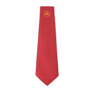 Corbata Formal Premium Clásica con Diseño Floral Rojo de Poliéster y Bordado Dorado del Insignia Masónica del Capítulo Real Arquitectónico - Product Image 3