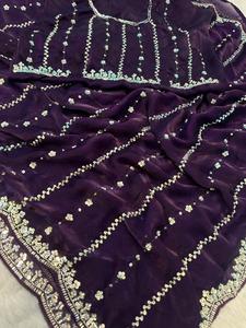 Indian Traditional Ethnic Partywear <b>Saree</b> in Sequins Embroidery Work for Wedding Occasion and Festive Function for Women Outfit - Product Image 3