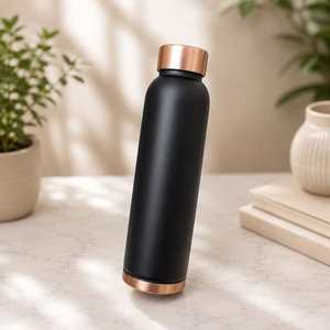 Minimalist Pure Copper <b>1L</b> <b>Water</b> <b>Bottle</b> Black Copper Lid Portable Travel Drinkware Nautical Design Antique Polish Luxury Elegant - Product Image 3