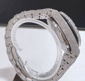 DAZZLING JEWELS นาฬิกาหรูหราสำหรับทุกเพศ สีขาวทอง สแตนเลสสตีล ประดับเพชร ขนาด 42 มม. ระบบอนาล็อก กลไกอัตโนมัติ กระจกแซฟไฟร์คุณภาพสูง - Product Image 2