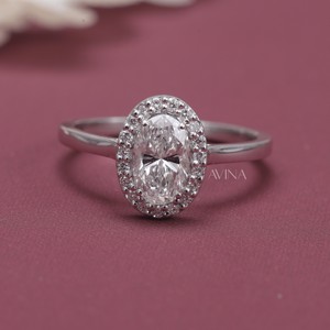 IGI Certified Oval Cut Diamond Halo <b>Solitaire</b> Engagement - Wedding <b>Ring</b> in Solid 925 Sterling <b>Silver</b> - Product Image 1