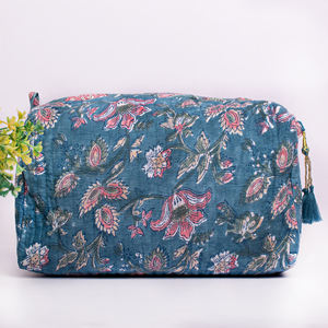 Trousse de Maquillage Matelassée Grande en Coton Imprimé à la Main, Portable, Organisateur, Pochette Cadeau pour Demoiselle d'Honneur, Lavable et Imprimée - Product Image 3