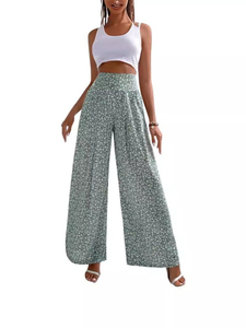 Pantalones rectos de cintura media para mujer, corte holgado, cintura elástica, longitud completa, estilo casual bohemio de primavera - Product Image 2