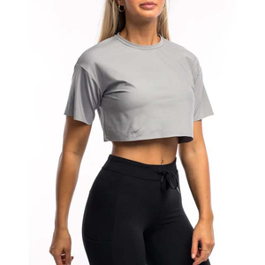 T-shirts courts pour femmes de qualité supérieure, respirants, à manches courtes, col rond, nouveaux t-shirts courts gris teints - Product Image 1