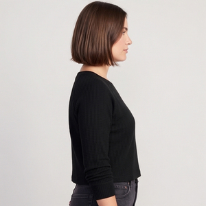 T-shirts Henley en Waffle pour Femmes, Manches Longues, Style Crop, Vêtements de Mode d'Extérieur - Product Image 3