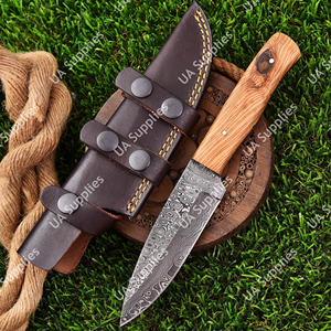 Couteau de chasse et de camping en acier Damas forgé à la main de qualité industrielle, manche en bois d'olivier, étui personnalisable, OEM, OBM - Product Image 2