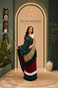 Pure Modal Silk Bandhani <b>Saree</b> With 3D Bandhani Design Matching <b>Blouse</b> Traditional Festive Wear Collection - Product Image 5