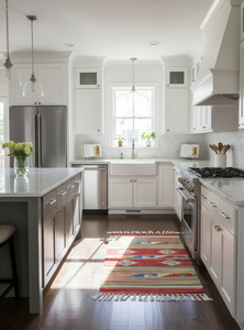 Tapis/chemin de table moderne en coton fleuri fait main, multicolore, lavable, avec envers réversible, idéal pour la maison, l'exercice et les voyages - Product Image 2