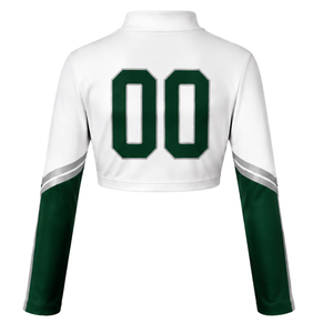 Maillot de sport à manches longues vert foncé et blanc sublimé pour cheerleading, entraînement, compétition et matchs d'équipes sportives - Product Image 2