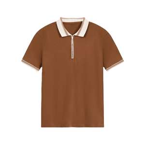 Chemise décontractée pour homme en coton tricoté 100% à manches courtes, col contrastant, fermeture éclair, anti-plis, vente en gros, OEM, meilleure vente - Product Image 6