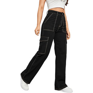 Pantalones Cargo Rectos de Cintura Alta Transpirables para Mujer 2026, de Algodón 100% Lona, Elásticos, Rotos, Sexys, de Moda Casual - Product Image 1