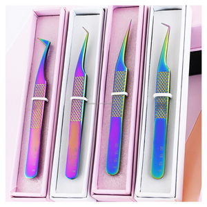 Wholesale fiber tip extension tweezers for eyelash extensions Sets Straight Curved Tip Stainless Steel Rainbow Volume Lash <b>tool</b> - Product Image 1