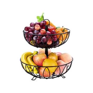 Panier à fruits noir à 2 niveaux en fil métallique, panier à fruits et légumes pour comptoir, organisateur de cuisine pour pain, collations, légumes, produits frais - Product Image 4