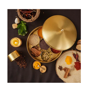 Brass Spice <b>Box</b> Elegant Brass Masala <b>Box</b> Featuring Brass Spice <b>Box</b> With Lid And Container Spoon - Product Image 2