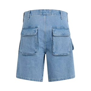 Custom Disstress Embroidery Logo Side Cargo Pockets Baggy Jorts Fashionable Blue Stone Washed Knee Length <b>Hip</b> Hop Denim Shorts - Product Image 2