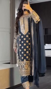 Couleur noire Engagement le plus attrayant spécial indien et pakistanais Georgette Salwar costume avec ensemble Dupatta assorti - Product Image 2