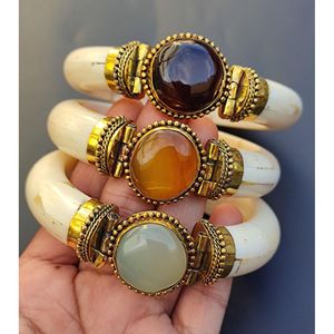 Elegant <b>Indian</b> Ethnic Styling Crystal Fashion Accessories Bone and Brass <b>Bangles</b> with Natural Agate - Product Image 3