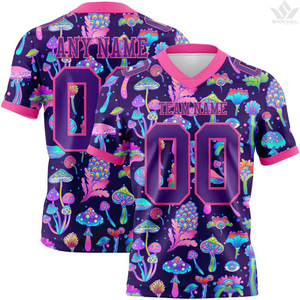 Maillot de football américain personnalisé pour homme, blanc, violet, or, col en V, manches courtes, évacuation de l'humidité, nom et numéro d'équipe personnalisés - Product Image 5