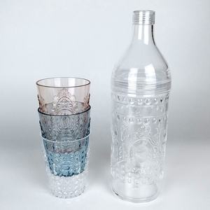 ชุดขวดน้ำและแก้วน้ำพลาสติกลายนูนแนววินเทจสำหรับกิจกรรมกลางแจ้ง - Product Image 3