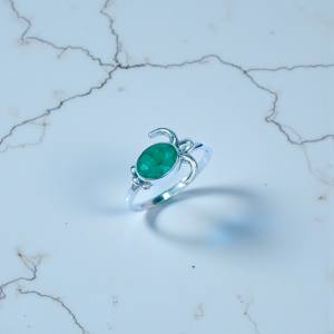 Magnifique bague tortue en pierre précieuse émeraude en argent massif 925 - Fournitures de bijoux en gros - Product Image 2