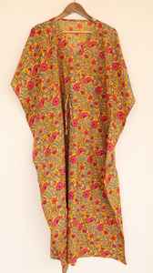 Caftán Boho de Algodón Hecho a Mano con Cordón Ajustable, Vestido de Verano para Dormir, Talla Única - Product Image 4