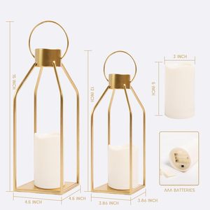Juego de 2 Faroles de Metal Dorado Resistentes, Faroles Geométricos Colgantes para Mesa, Decoración Rústica para el Hogar, Navidad, Jardín, Festivales - Product Image 4