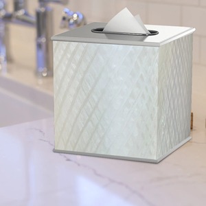 Luxury Textured White And Silver Facial Tissue Dispenser For Bedroom And Office <b>Desk</b> Premium Decorative Pearl Finish Tissue Box - Product Image 6