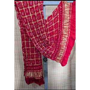 Dupatta Tradicional Hecha a Mano de Seda Gaji Pura con Diseño Bandhani Ghatchola - Product Image 1