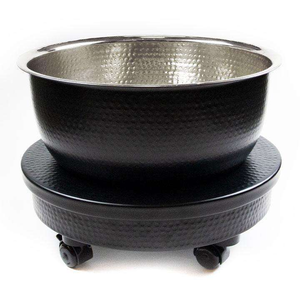 รถเข็นทำเล็บดีไซน์เนอร์พร้อมอ่างแช่เท้า อ่างทำเล็บโลหะสองสี ด้านในเป็นสีดำเงา ด้านนอกเป็นสีดำแบบตอกลาย อ่างแช่เท้าสำหรับทำเล็บ - Product Image 1