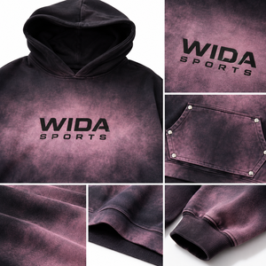 Custom Black and Dusty <b>Pink</b> Acid-Wash Oversized Cropped Pullover <b>Hoodie</b> with Rivet Pocket 100% Cotton Winter - Product Image 5