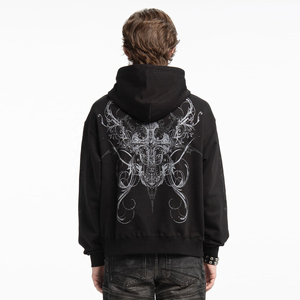 <b>Gothic</b> Printed Hooded Zipper Sweatshirt Men Black Skull Cross Design Regular Fit Autumn Streetwear Knitted Cotton <b>Jacket</b> - Product Image 3