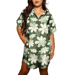 Tenues féminines décontractées de plage, robes à motifs tribaux polynésiens, impression personnalisée, style chemise hawaïenne, robes grande taille pour femmes - Product Image 3