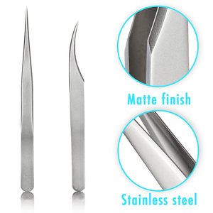 Pinzas para Depilar Cejas con Acabado Mate de 4.92" y 5.31", Pinzas para Pestañas de Uso Profesional en Salón de Belleza, Juego de 2 Pinzas para Pestañas - Product Image 1