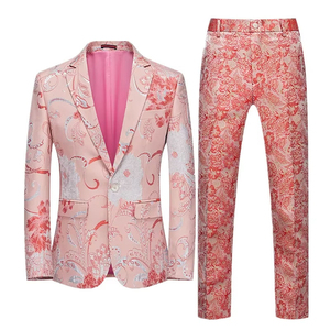 Men's Pink Floral Printed <b>Suit</b> Set Business Formal Wear Single Breasted Notched Collar Pants <b>Suit</b> Woven Polyester - Product Image 1