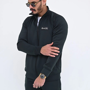 Survêtement vert foncé pour homme, fermeture éclair intégrale, couleur unie, vêtement décontracté avec poches latérales, style automne - Product Image 5