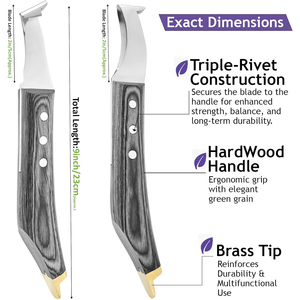 Cuchillos para pezuñas de alta calidad con mango de madera, bajo MOQ, precio razonable, para uso veterinario en caballos - Product Image 6