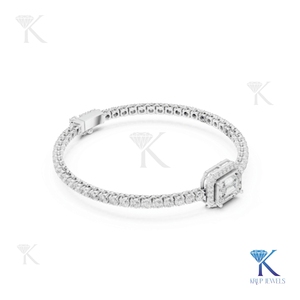 Elegant Emerald Halo Diamond Tennis <b>Bracelet</b> 14K <b>Solid</b> Gold Fine Luxury Jewelry Gift Manufacturer Wholesale Supplier - Product Image 1