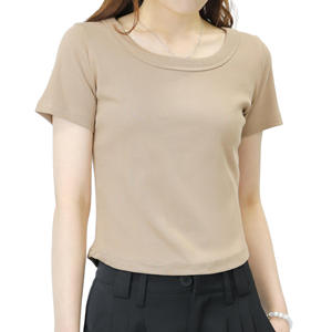 Womens Cropped Short Length Tshirt 180gsm O-neck Slim Fit Custom logo Screen Print Streetwear Knitted Women <b>Top</b> - Product Image 1