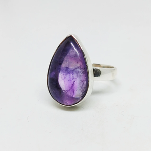Bague de mariage élégante pour femme en argent sterling 925, style bohème hippie, avec grande pierre d'améthyste naturelle violette taille poire et sertissage clos - Product Image 5