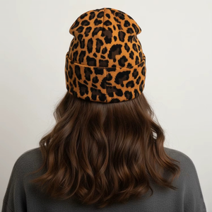 Unisex <b>Leopard</b> <b>Print</b> Camouflage Jacquard Beanie <b>Hat</b> 100% Acrylic Winter Warm Vintage Style Beach Cap for Adults - Product Image 5