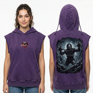 Sudadera con Capucha Roja Brillante con Lavado Ácido para Mujer, Estampado Gráfico de Texto 'Do Not Resuscitate' y Calavera de Fuego, Estilo Oversize Desgastado Personalizado, Ropa Urbana - Product Image 2