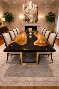 Handmade Black <b>Epoxy</b> Resin Kitchen Dining <b>Table</b> Luxury Home Decor Furniture Artisan Wood Rectangle Home Interior - Product Image 2