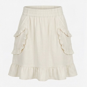 Mini-jupe en coton pour femme avec volants, taille élastique, style A-line, couleur unie, à porter toute l'année - Product Image 1