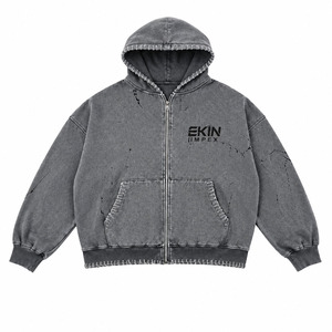 เสื้อฮู้ดซิปผู้ชายสีเทา Ekin Impex ทรงโอเวอร์ไซส์ ผ้าฝ้ายเฟรนช์เทอร์รี่ สวมใส่สบายๆ สำหรับฤดูใบไม้ร่วง - Product Image 3