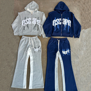 <b>Top</b> Quality <b>Distressed</b> Embroidery Streetwear Trending 100% Cotton Flared Breathable Heavyweight Children Tracksuit - Product Image 1