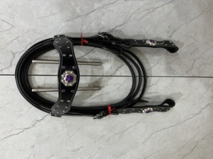 ชุดหูฟังหนังม้าสีดำพรีเมี่ยมพร้อมคริสตัลสีม่วง Conchos อุปกรณ์สแตนเลสและทองเหลือง - Product Image 5