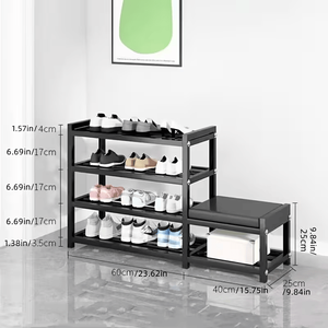 Scarpiera a 4 livelli in acciaio al carbonio resistente con piedini antiscivolo ammortizzati, salvaspazio, organizer per ingresso - Product Image 4